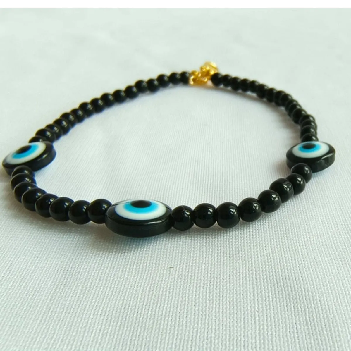 Obsidian Stone Anklet with Evil Eye