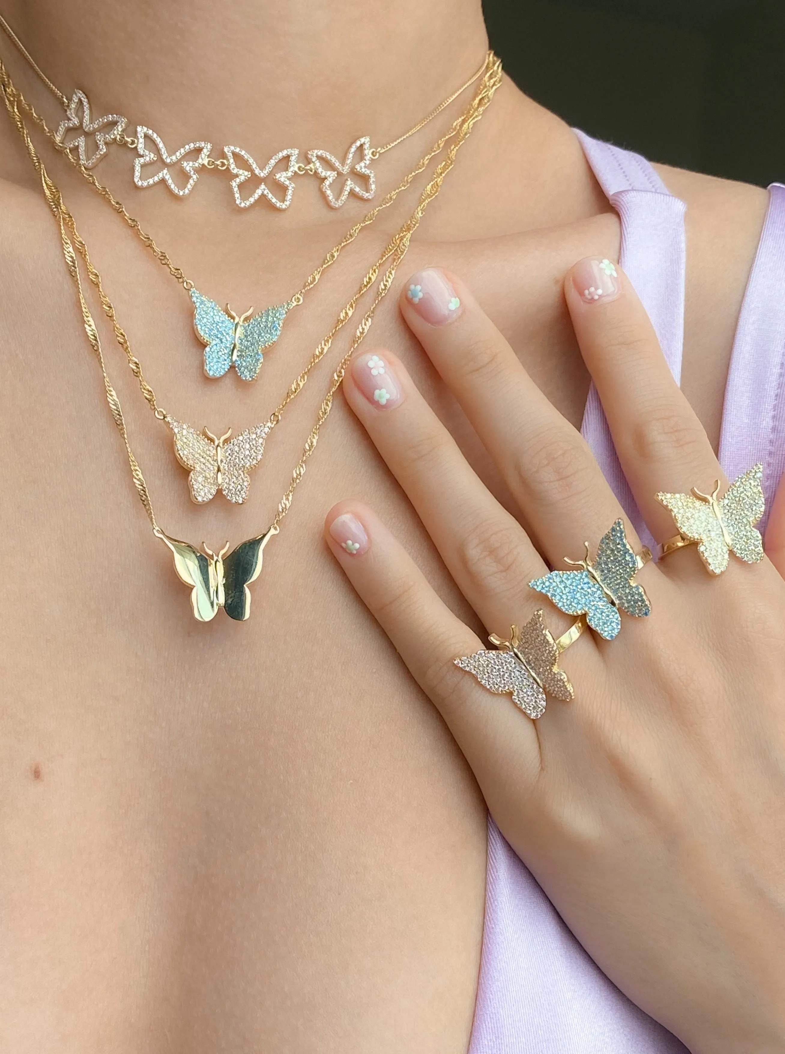 Pink Pavé Butterfly 925 Ring