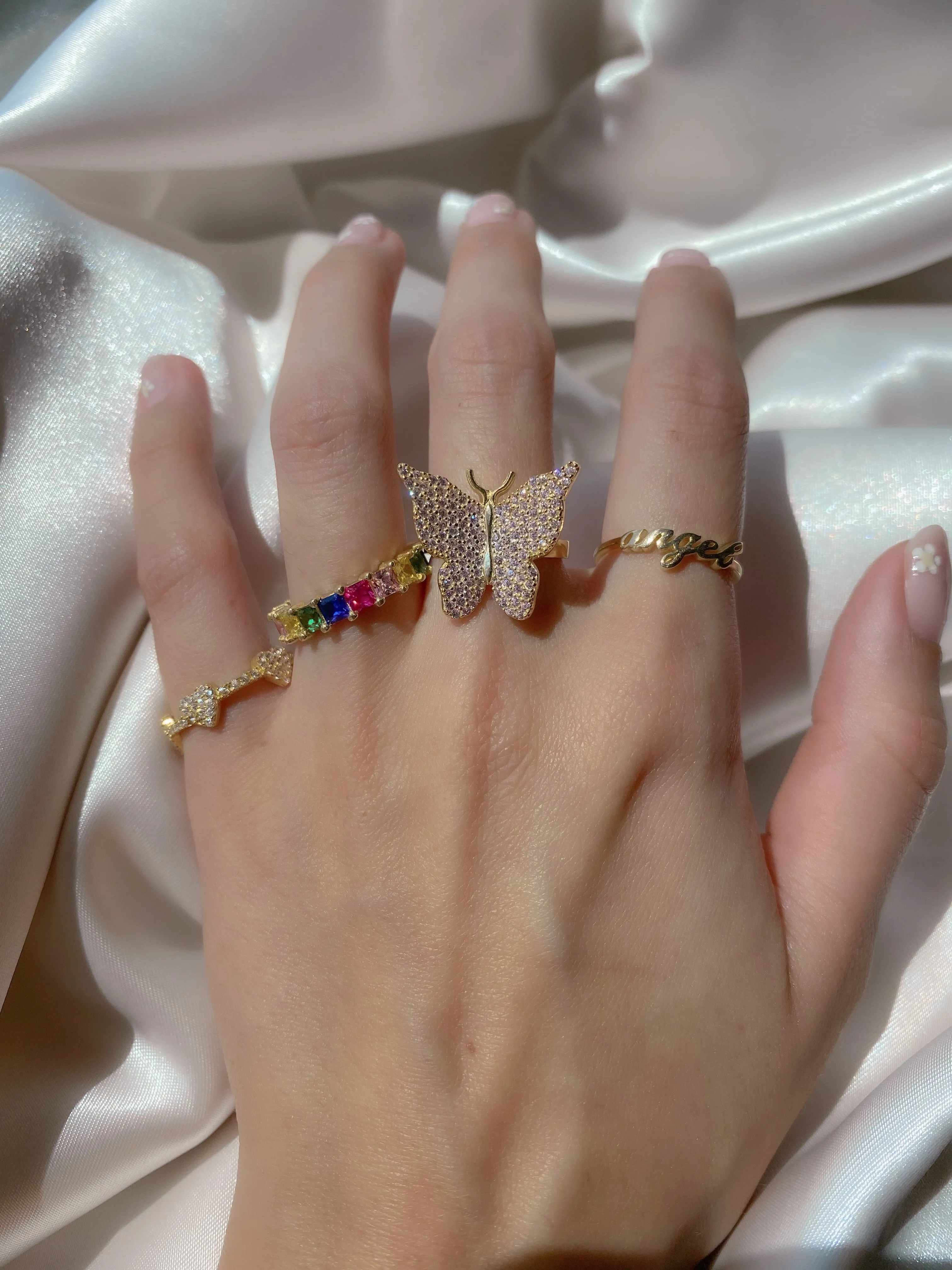 Pink Pavé Butterfly 925 Ring