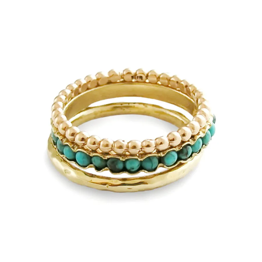 RG0911- Set of Turquoise and Gold Stacking Rings