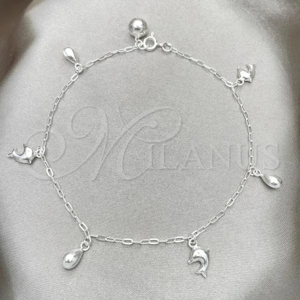 Sterling Silver Charm Anklet , Dolphin Design, Polished, Silver Finish, 03.409.0037.10