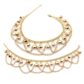 Yellow Chimes Traditional Chain Tassels Gold Plated Payal 2 Pc Anklets for Women and Girls